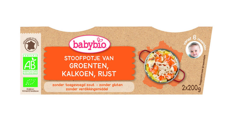 Groenten kalkoen rijst 8 maanden 200 g 2x200 gram Babybio