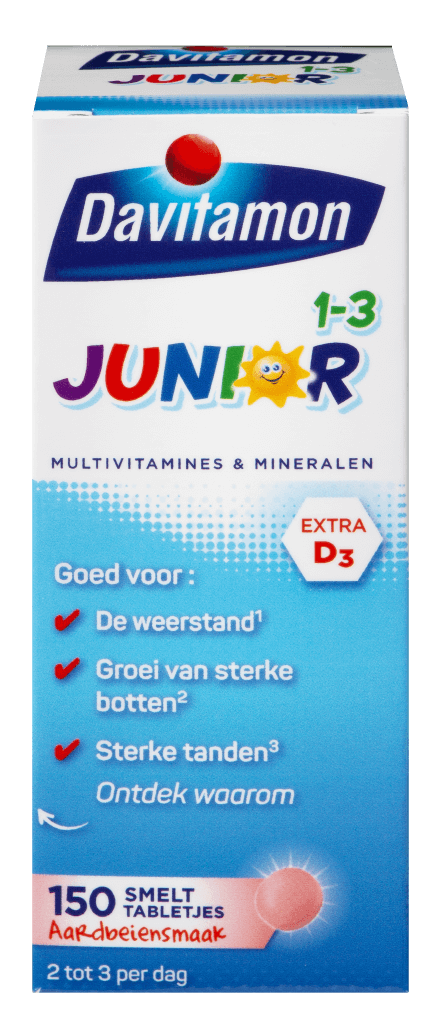 Junior 1- 3 aarbeien smelttablet 150 tabletten Davitamon